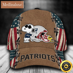 New England Patriots Snoopy Woodstock American Flag All Over Print 3D Baseball Cap