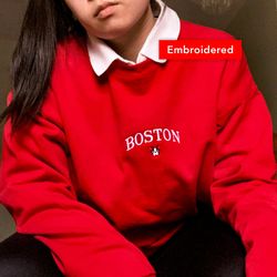 Boston sweatshirt crewneck, vintage embroidered, Boston Terrier sweater, massachusetts