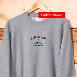 Long Island Lighthouse Sweatshirt, Vintage New York Crewneck Embroidered