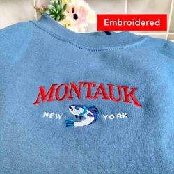 Montauk sweatshirt, Fishing crewneck, Retro graphic embroidered, fish sweater