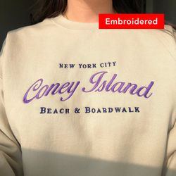 NYC Coney Island Sweatshirt, vintage beach & boardwalk crewneck embroidered