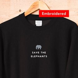 Save the Elephants sweatshirt, Embroidered Crewneck