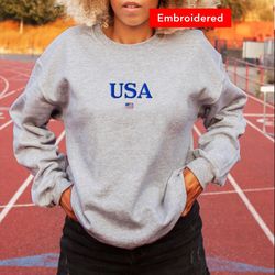 USA embroidered sweatshirt, 4th of july sweatshirt, vintage crewneck, america shirt cute flag sweater