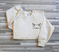 Custom Cat Ears On Chest Embroidered Sweatshirt, Custom Mama Shirt With Pet Names, Cat Mom On Chest, Cat Ears On Chest,