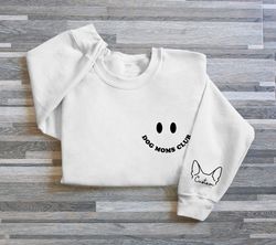 Custom Dog Mom Club Embroidered Sweatshirt, Custom Mama Shirt With Pet Names, Dog Mom Club On Chest, Dog Ears On Sleeve,