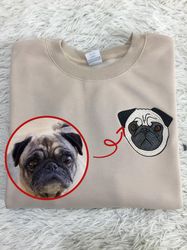 Custom Pet From Your Photo Embroidered Sweatshirt, Personalized Pet Face and Pet name Sweatshirt, Custom Pet Cartoon Hoo