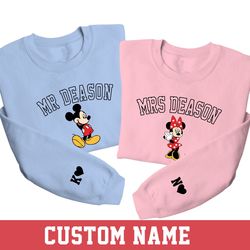 Embroidered Custom Name Sweatshirt, Mickey and Minnie Sweatshirt, Embroidered couple Disneyland sweatshirt, Disney Trip
