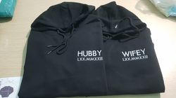 Hubby x Wifey Roman Numeral Embroidered Matching Hoodie, Custom Anniversary Date Couple Hoodies, Custom Initials With He
