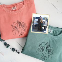 Comfort Colors Car Outline Embroidered Sweatshirt from Photo, Car Portrait Hoodie, Best Gift for Boyfriend