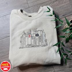 Custom Albums As Books Embroidered Sweatshirt with Name on Sleeve, Red Books Swifty Love Embroidered, Folk Music Shirt,