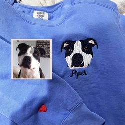 Custom Dog Face Embroidered Sweatshirt, Comfort Colors Pet Portrait Hoodie, Dog Mom Sweatshirt, Birthday Gift for Dog Da