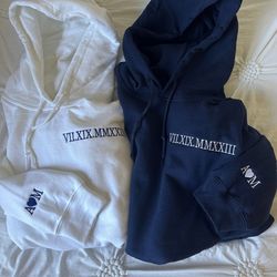 Custom Embroidered Date and Initial Sweatshirt, Matching Couple Shirt, Personalized Roman Numeral Hoodie, Engagements Gi