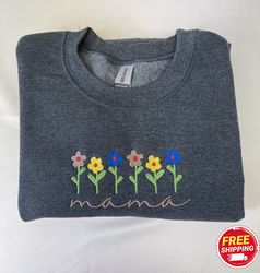 Custom Embroidered Sweatshirts, Personalized Flower Mama Embroidered Sweatshirt with Childrens Names on Sleeve, Best Gif