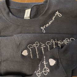 Custom Grammy Sweatshirt with Grandkids Name, Grandma Hoodie, Embroidered Grandma Neckline Crewneck, Mothers Day Gifts f