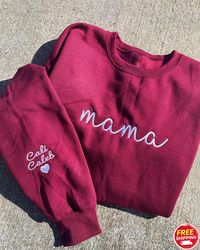Custom Mama Embroidered Sweatshirts with Kid Name on Sleeve, Best Mom Embroidered Sweater, Embroidered Shirts , Momma Sh