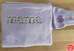 Floral Mama Embroidered Sweatshirt, Personalized Embroidered Neck Mama Sweatshirt with Childrens names on Sleeve Sweatsh