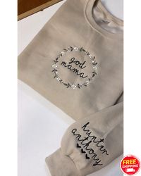 Floral Mama Sweatshirt Embroidered, God Mama Crewneck, Gifts For Mom, Kid Names On Sleeve, Mother Daughter Gifts, Mother