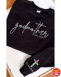 Godmother Sweatshirt, Custom Godmom Est Sweatshirt, Godmother Mama Christian Gift, Floral Cross Sweatshirt, Easter Cross