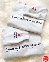 I Wear My Heart On My Sleeve, Custom Embroidered Mama Shirt With Kids Names, Pregnancy Reveal Hoodie Gift For New Mom, M
