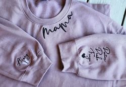Personalized Embroidered Neck Mama Sweatshirt with Childrens Names on Sleeve Makes An Excellent Gift for Mom on Mothers