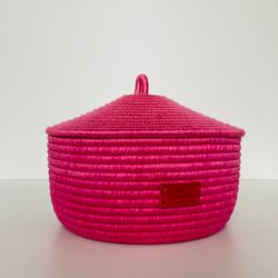 Raspberry-pink basket with lid 6'' x 8.5''
