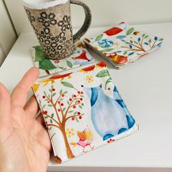 Coasters with Fairy Tale Forest Set of 6 Linen-cotton coasters 4.5'' x 4.5''