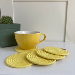 Set of 5 coasters, Lemon mug holder, diameter 4''
