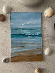 The original oil painting. "Emotions of the silence of the sea " Oil painting. A miniature. Marine painting Seascape