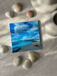 The original oil painting. "Sunny beach " Oil painting. A miniature.