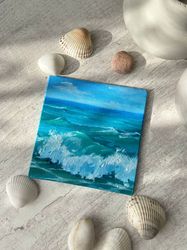 The original oil painting. "Wave " Oil painting. A miniature.
