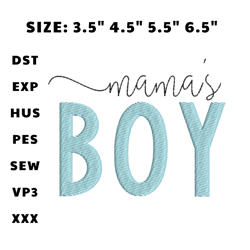 Mama's Boy Embroidery Design, Mother's Day Machine Embroidery File, 4 sizes, Instant Download