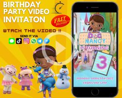 Doc McStuffins Video Invitation, Doc birthday party, doc mcstuffins themed party, Doc video invite, McStuffins animated