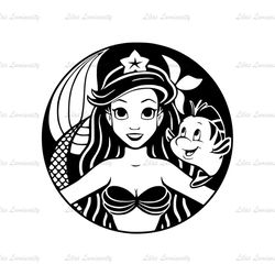 Princess Ariel and Flounder Fish Round Little Mermaid Logo SVG