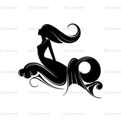 Little Mermaid with The Sea Wave Silhouette Art SVG