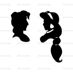 Aladdin And Jasmine Head Facing Silhouette SVG