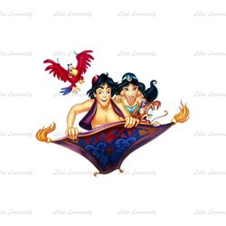 Aladdin Jasmine & Abu Running Away From Iago On The Flying Carpet PNG