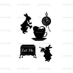 Rabbit Alice Tea Pot Clock Alice's Adventure In Wonderland SVG Silhouette