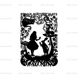 Alice White Rabbit & The Cheshire Cat In Fairy Tale World SVG