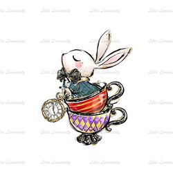 White Rabbit Clock Alice Tea Time Wonderland Characters PNG