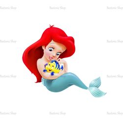Baby Little Mermaid Ariel and Flounder Fish PNG