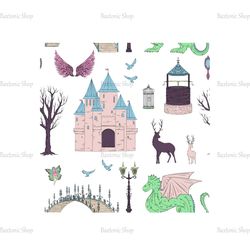Fairytale Party Invitation Sticker Disney Castle Seamless Pattern SVG