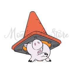 Disney Character Toy Story Cartoon Hamm Pig Under The Traffic Cone Vector SVG