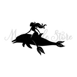 Little Mermaid Riding Dolphin Silhouette Vector SVG