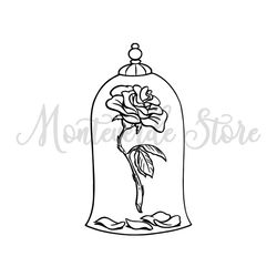 Beauty and The Beast Enchanted Rose Silhouette SVG
