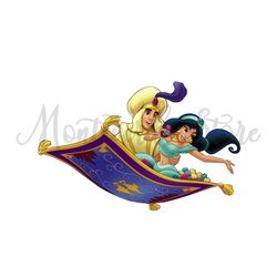 Prince and Princess Flying on A Magic Carpet PNG