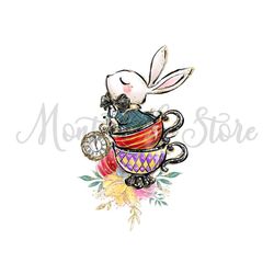 Mr. White Rabbit Clock Tea Time Wonderland Characters PNG