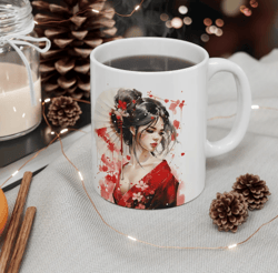 Mug Japanese, Ceramic Mug 11oz Japanese Oiran Maiko Samurai Coffee Cup, Home Gifts, Gift For He, Geisha