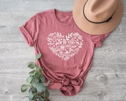Fall Heart T-Shirt,Autumn Doodles Heart Shirt,Floral Heart Tee,Thanksgiving Gift,Autumn Vibes Shirt,Fall Shirt For Women