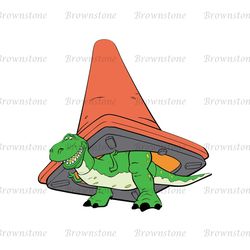 Disney Character Toy Story Cartoon Tyrannosaurus Rex Under The Traffic Cone Vector SVG