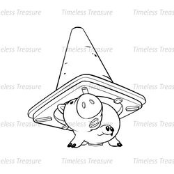 Disney Cartoon Toy Story Character Hamm Pig Stuck In The Cone Silhouette SVG